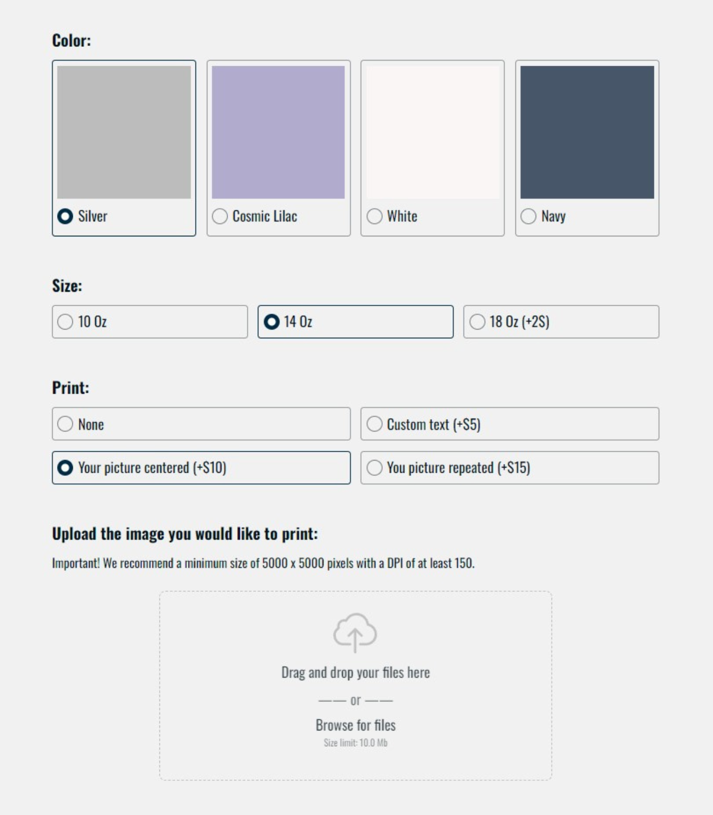 Custom tumbler order form template created in AidaForm.