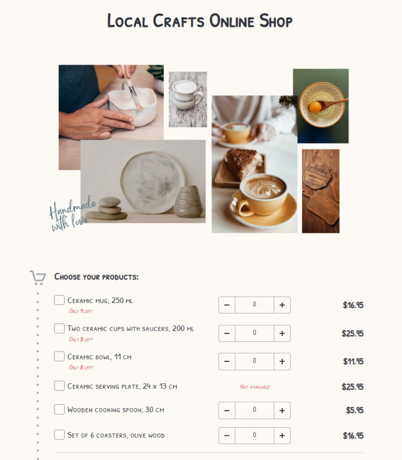 Order form template with inventory management created in AidaForm.