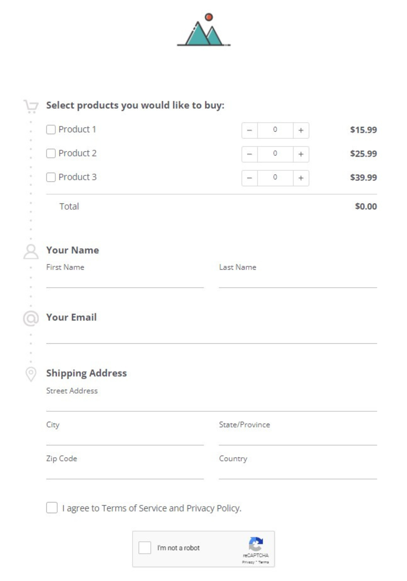 Example of a simple order form template with a minimalist design, created in AidaForm.