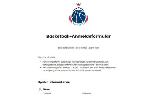 Basketball-Anmeldeformular