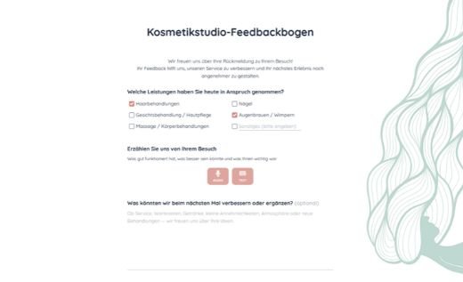 Kosmetikstudio-Feedbackbogen