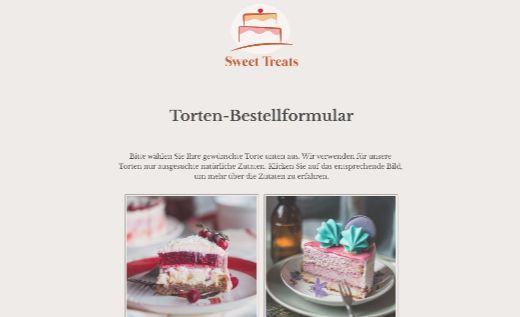 Bestellformular für Online-Kuchenshop