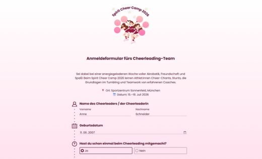 Cheerleader-Anmeldeformular