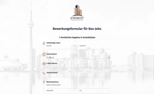 Bewerbungsformular für Bau-Jobs