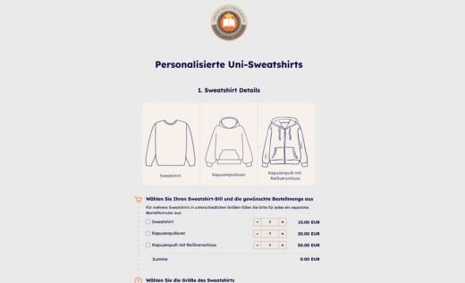 Bestellformularvorlage für Sweatshirts