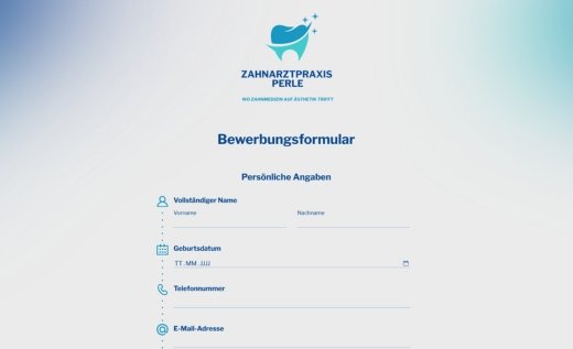 Bewerbungsformular für Zahnarztpraxis