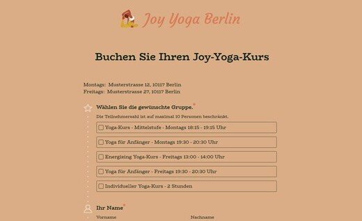 Yoga-Anmeldeformular