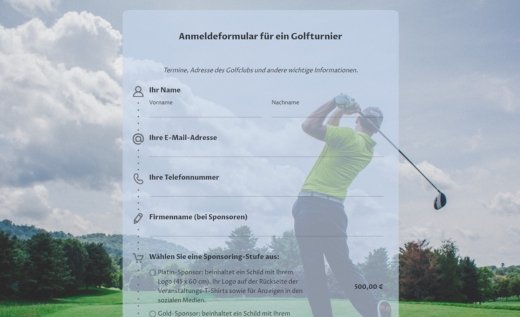 Golf-Anmeldeformular