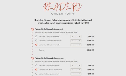 Abo-Formular mit mehreren Produkten