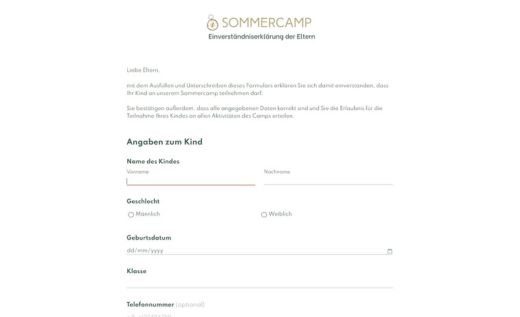 Camping-Einverständniserklärung