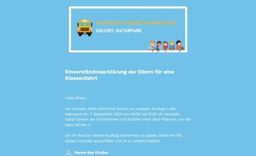 Einverständniserklärung für Eltern