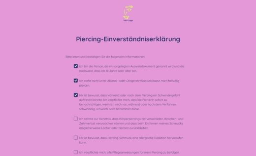 Einverständniserklärung für Piercings