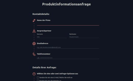 Produktinformationsanfrageformular