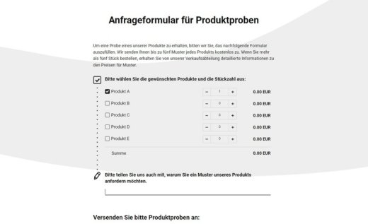 Anfrageformular für Produktmuster