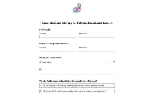 Einverständniserklärung für Social Media