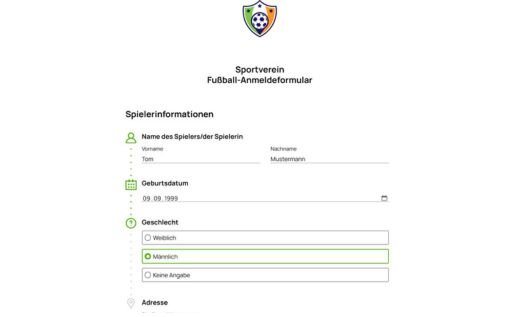 Fußball-Anmeldeformular