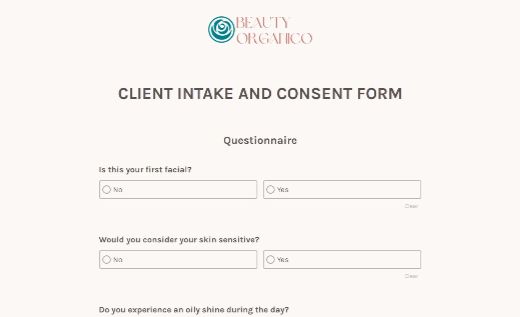 Consentement pour l'esthéticienne