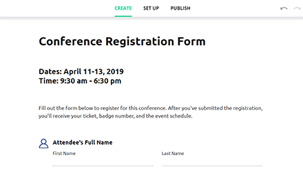 Make your registration form design beautiful: customize the font size and type, select your brand colors, add your logo.