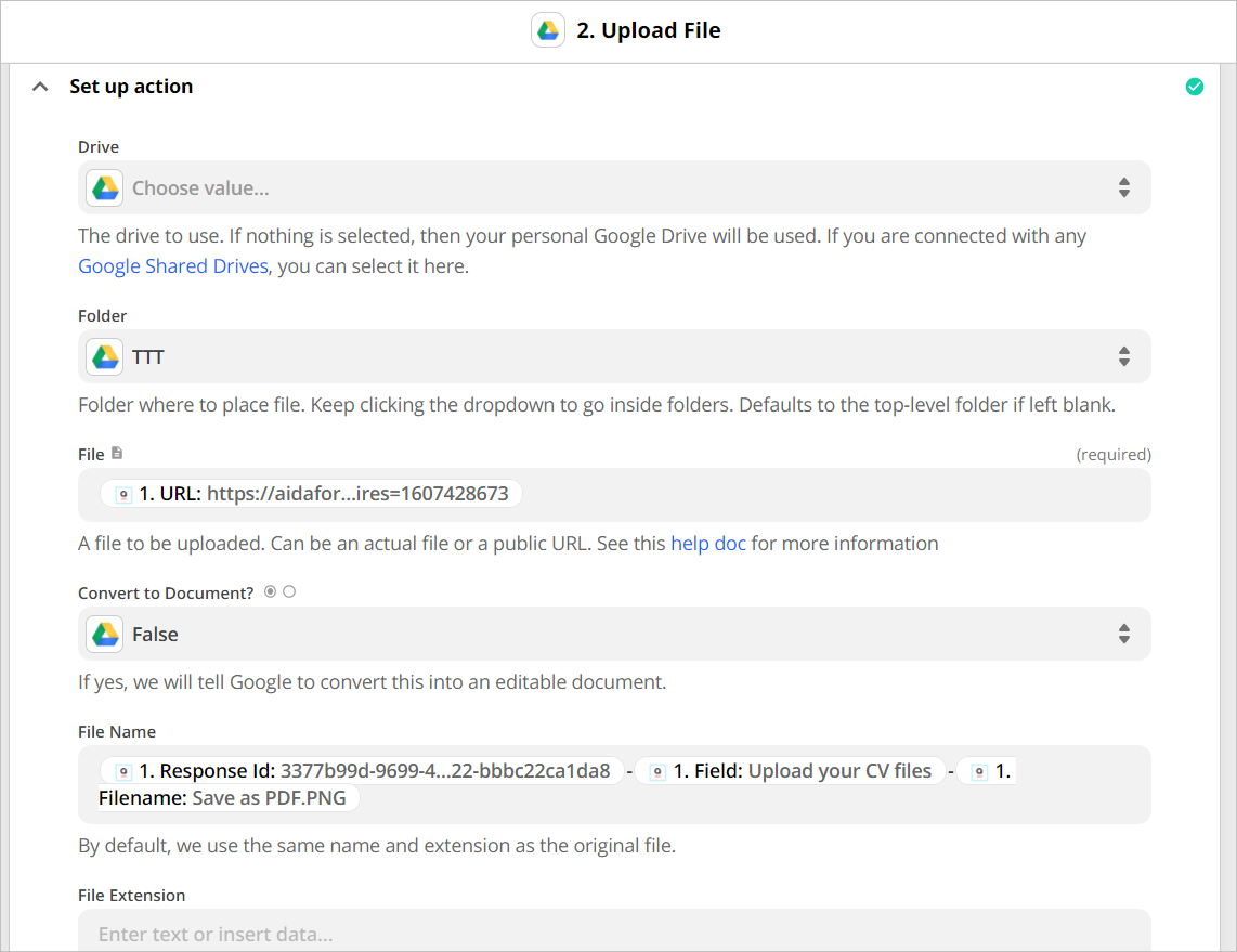 How to set up AidaForm + Google Drive Zapier integration