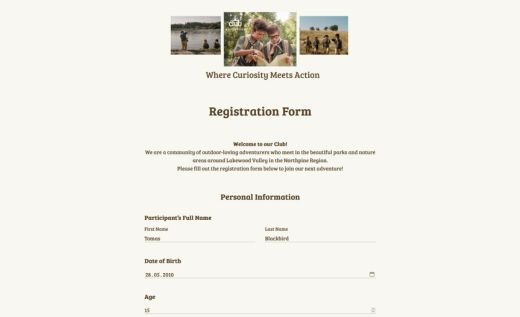 Adventure Club Registration Form