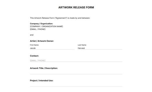 Artwork Release Form