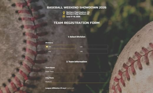 Baseball Tournament Registration Form