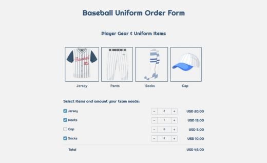 Baseball Uniform Order Form