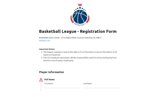 Basketball Registration Form