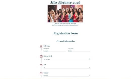 Beauty Pageant Registration Form