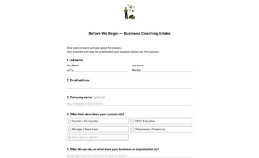 Business Coaching Intake Form