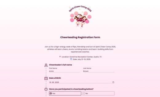 Cheerleading Registration Form