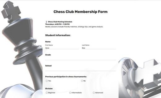 Chess Club Registration Form