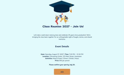 Class Reunion Registration Form