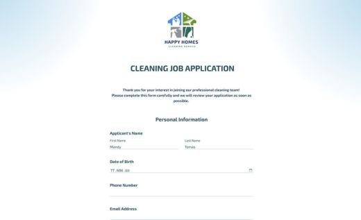 Cleaning Job Application Form