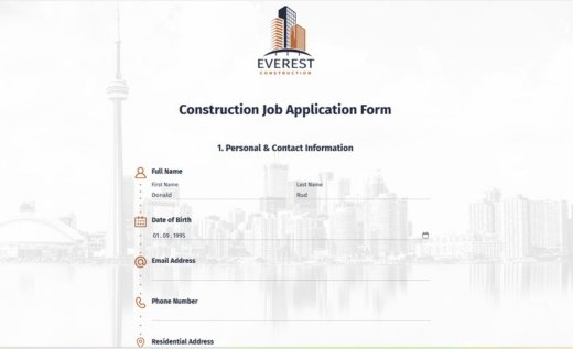 Construction Job Application Form