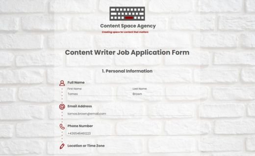 Content Writer Job Application Form