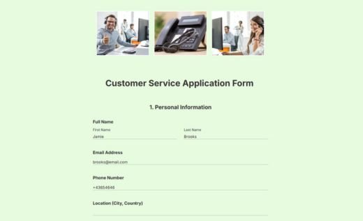 Customer Service Job Application Form
