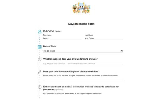 Daycare Intake Form
