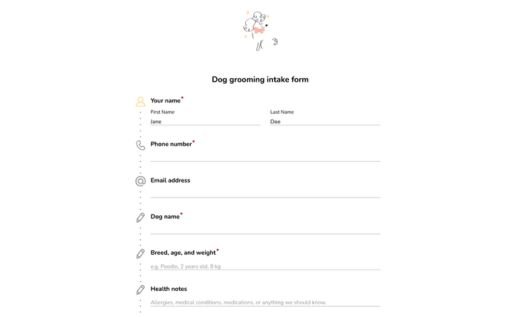 Dog Grooming Intake Form