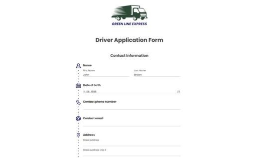 Driver Job Application Form