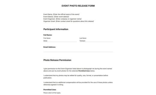 Event Photo Release Form