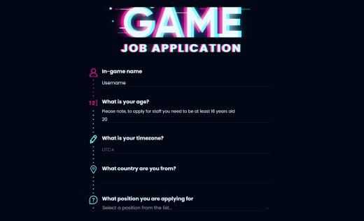 Game Job Application Form