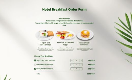 Hotel Breakfast Order Form
