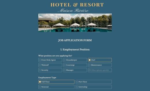 Hotel Job Application Form