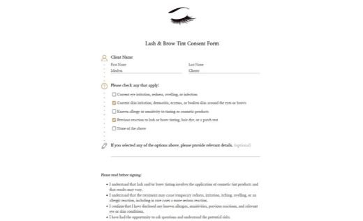Lash & Brow Tint Consent Form