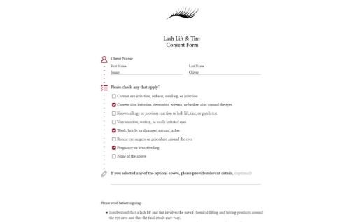 Lash Lift & Tint Consent Form