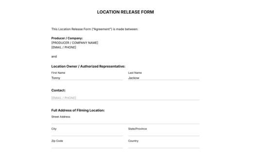 Location Release Form