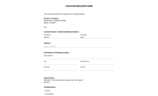 Location Release Form