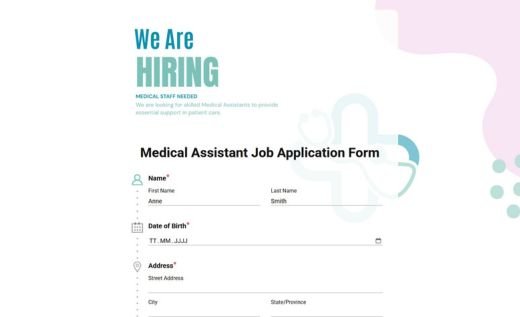 Medical Assistant Job Application Form