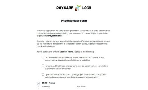 Photo Release Form for Minors